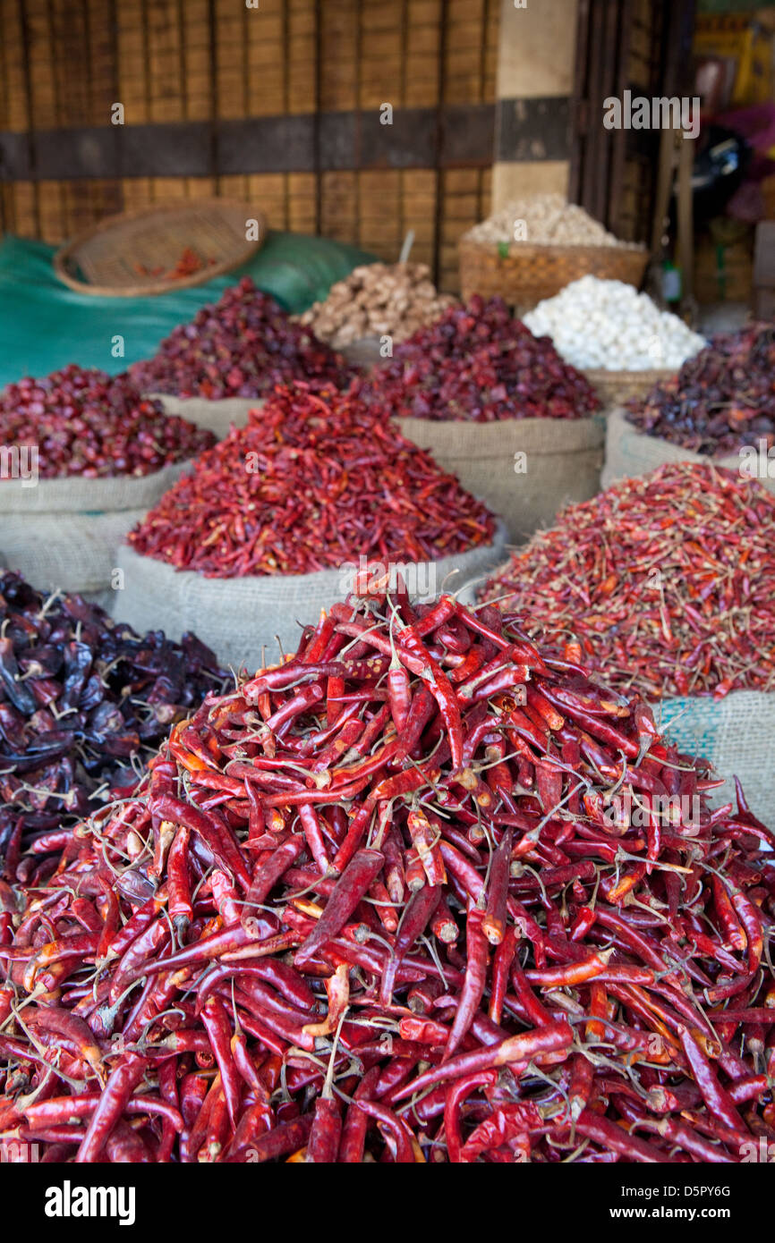 Chilis rojos, Myanmar Foto de stock