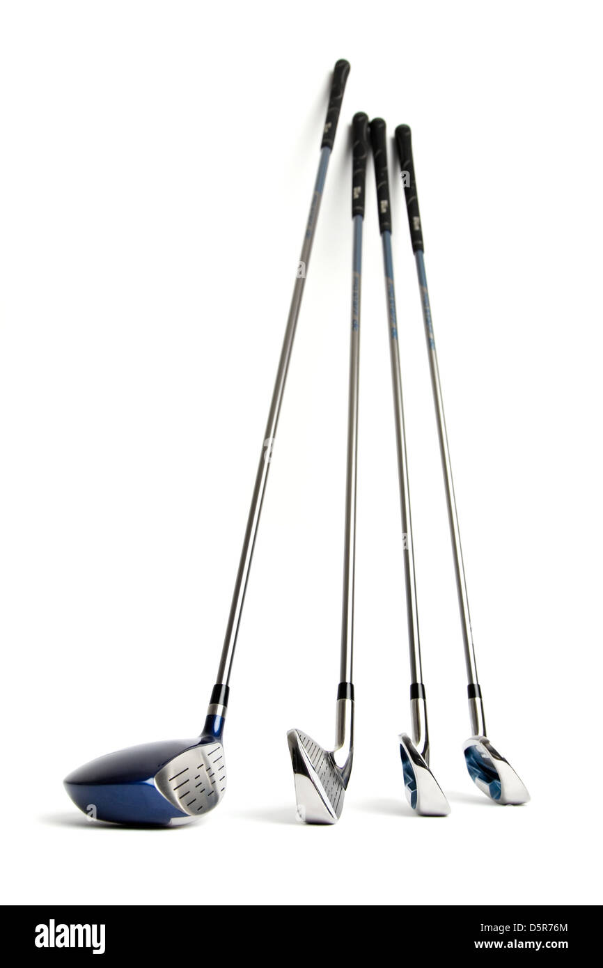 Nuevos palos de golf sobre fondo blanco aislado Fotografía de stock - Alamy