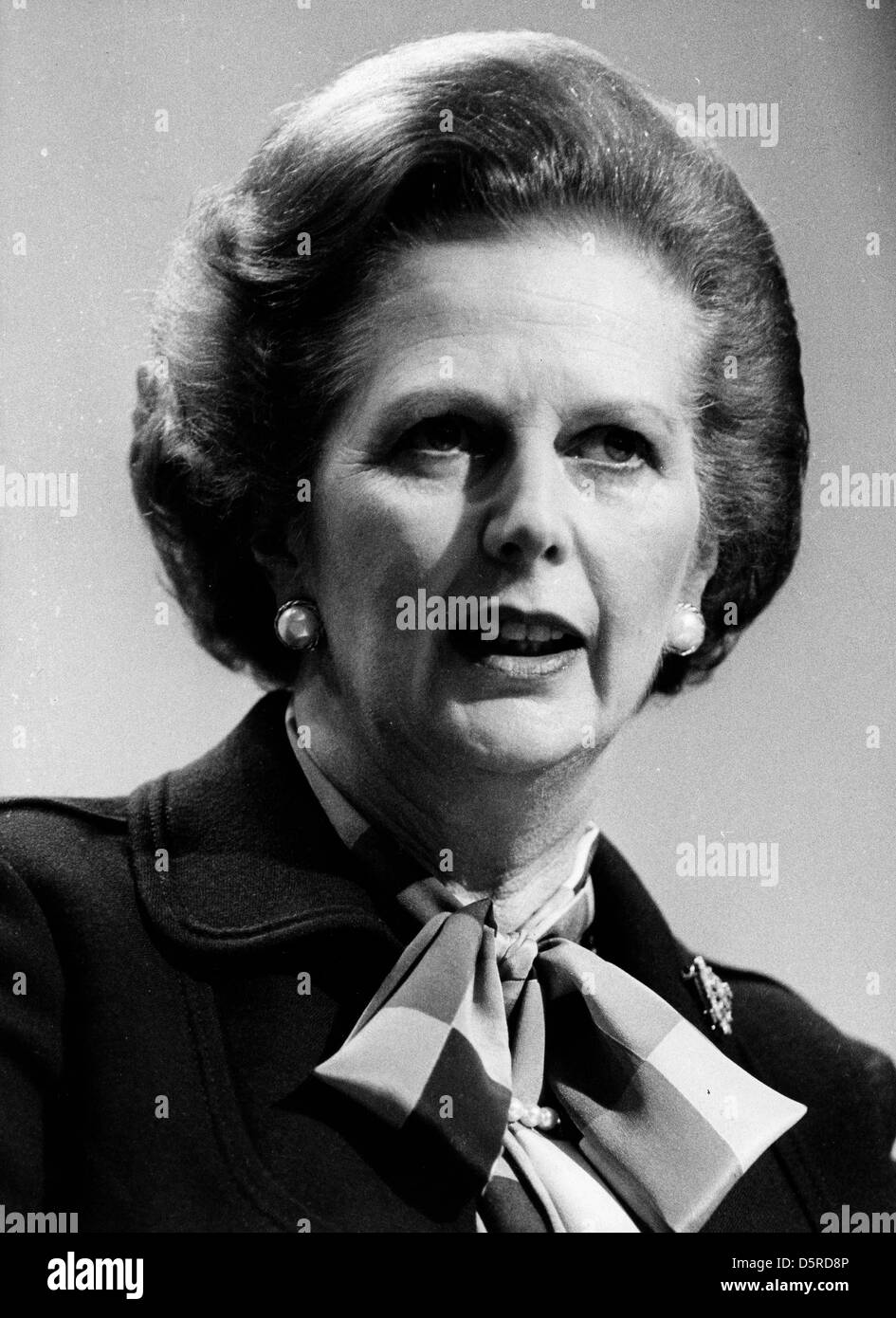Archivo - la primera mujer primer ministro británico (1979-1990) Margaret Thatcher, líder del Partido Conservador, ha fallecido a los 87 años de edad su portavoz dijo el lunes. Foto: El 5 de enero, 1980 - Londres, Inglaterra, Reino Unido - Margaret Thatcher hablando durante una conferencia. Crédito: Zuma Press, Inc. / Alamy Live News Foto de stock