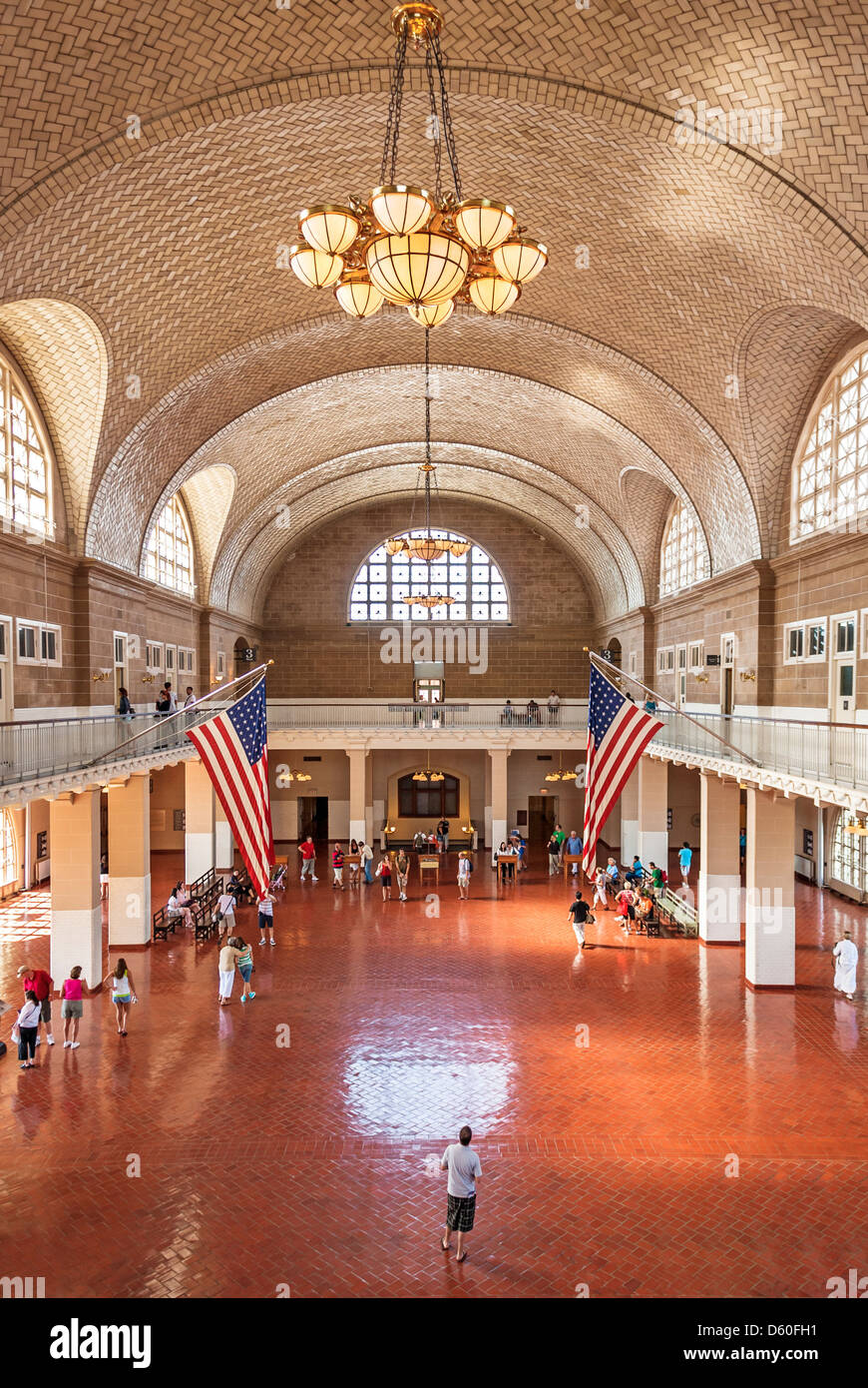 Sala de registro, el museo de inmigración de Ellis Island, la Estatua de la libertad Monumento Nacional, la ciudad de Nueva York, Nueva York, Estados Unidos, América Foto de stock