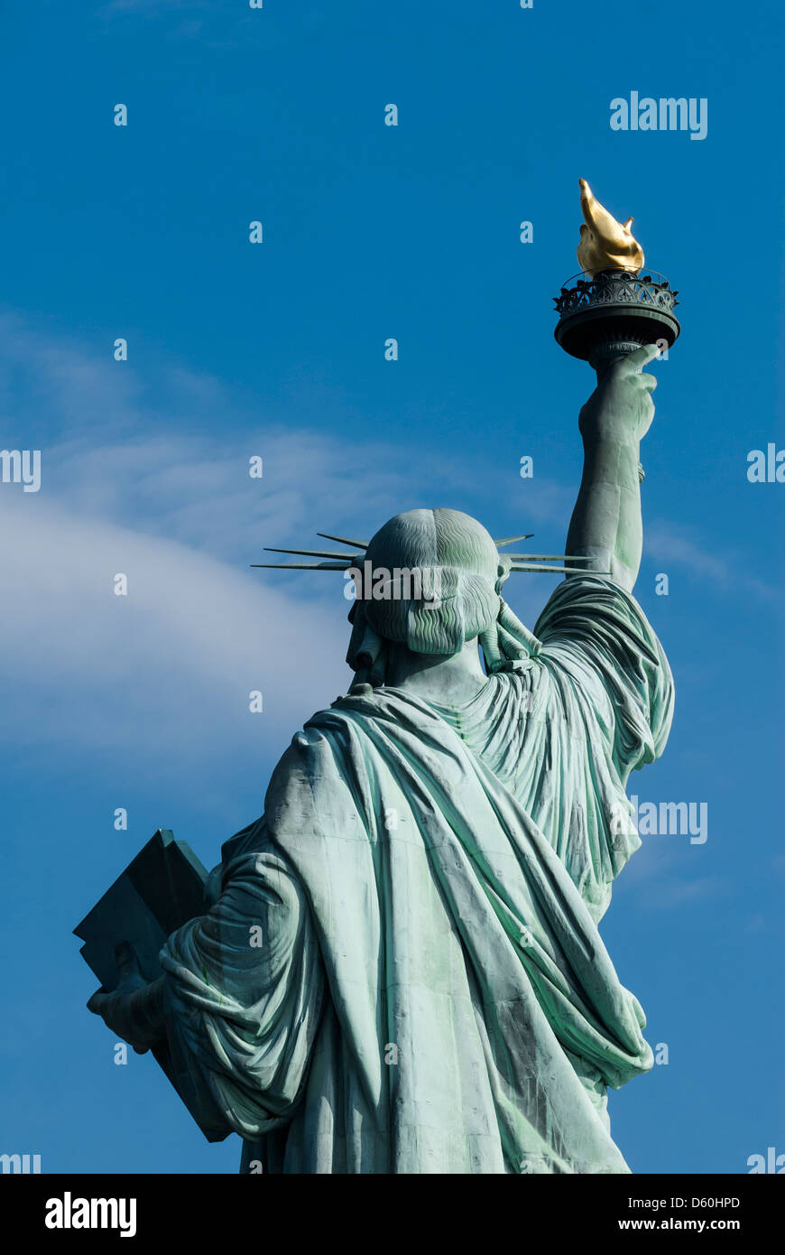 El reverso de la Estatua de la libertad, la Isla de la libertad, de la ciudad de Nueva York, Nueva York, Estados Unidos de América, EE.UU. Foto de stock