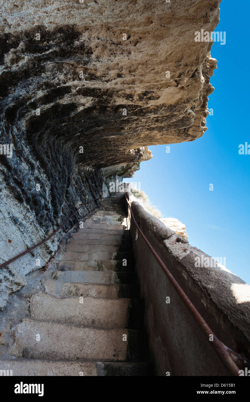 Francia, Córcega, Bonifacio, Escalier du Roi de Aragón, rey de Aragón escalera Foto de stock