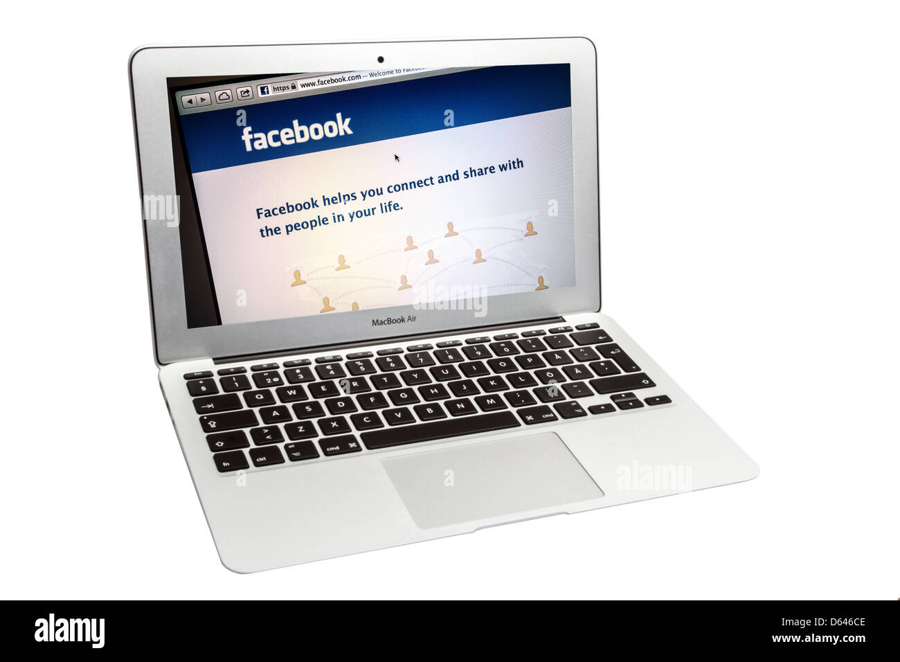 Facebook Sitio web mostrar al aplicar el Libro de Mac Air pantalla de ordenador Foto de stock