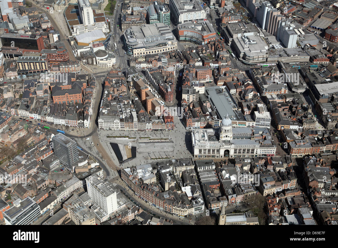 Vista aérea del centro de la ciudad de Nottingham, Nottingham Ayuntamiento Foto de stock