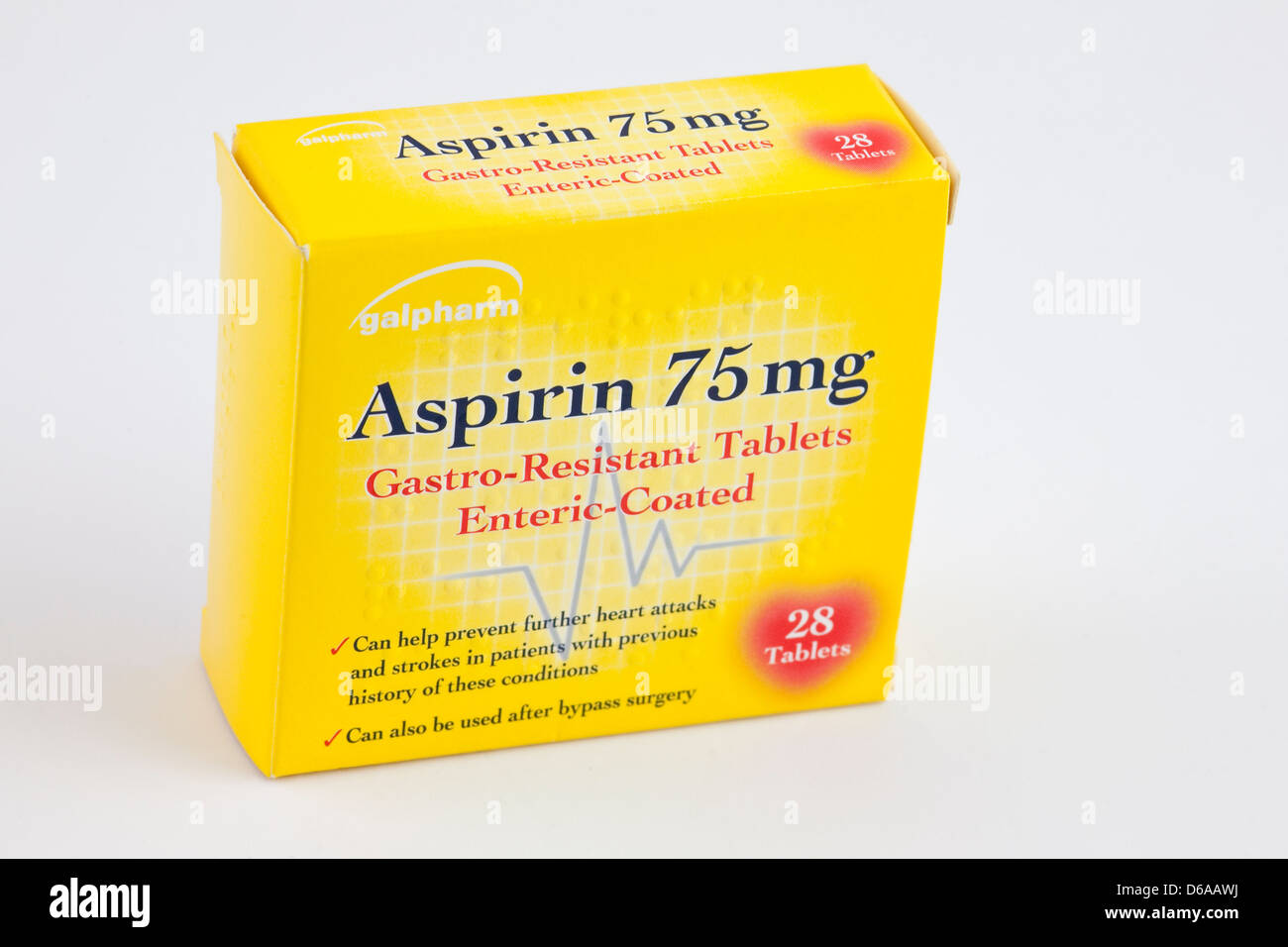 Cuadro 28 tabletas de 75 mg de aspirina para ayudar a prevenir ataques
