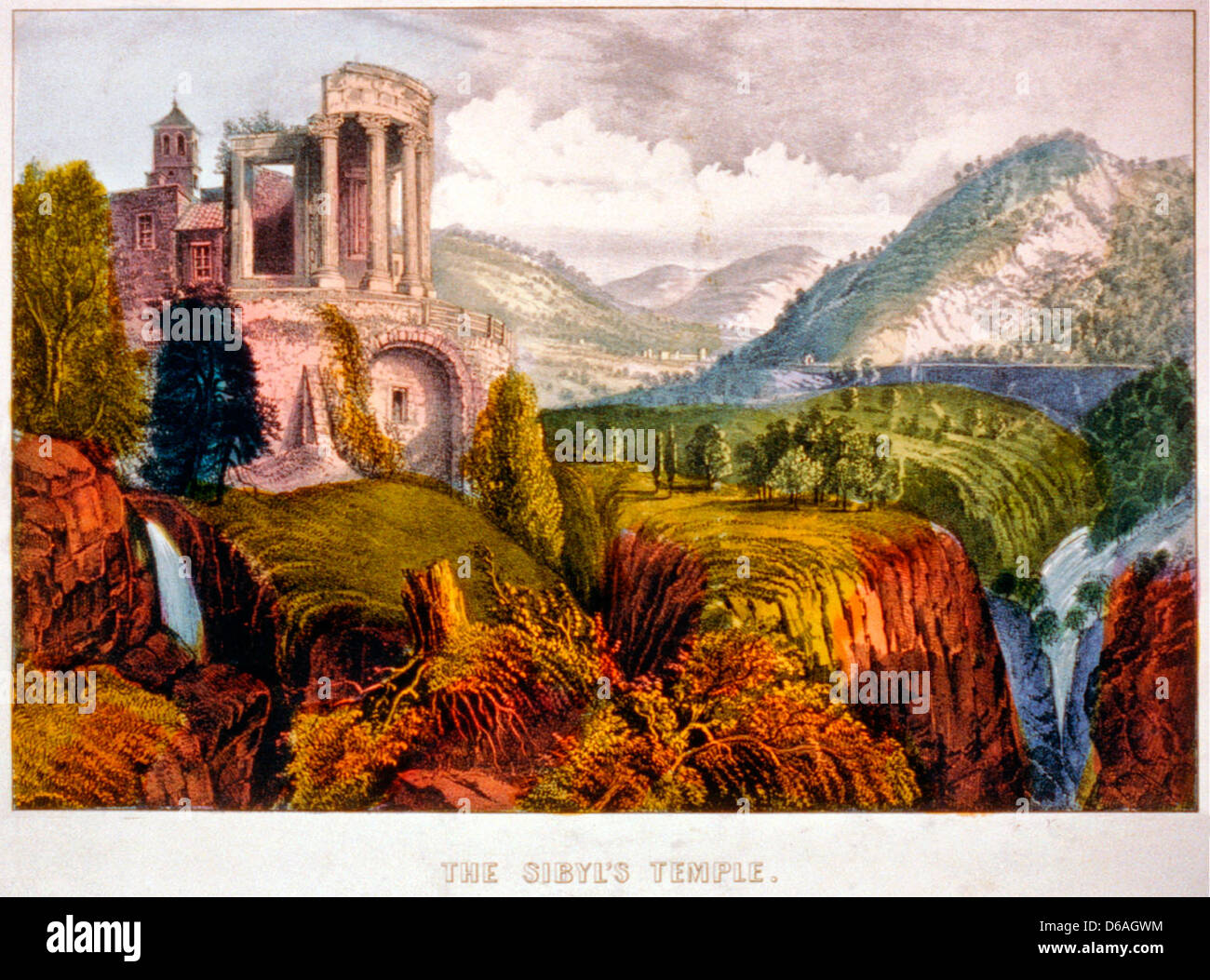 El templo de la sibila, Coloreado a mano litografía, circa 1890 Foto de stock