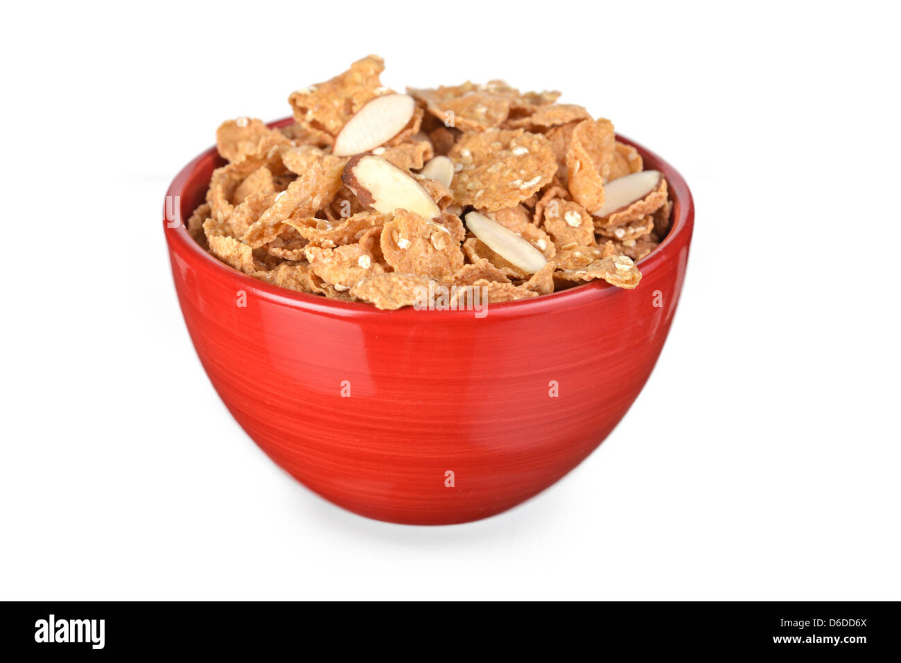 Tazón de cereales, copos de cereales de desayuno con almendras Foto de stock