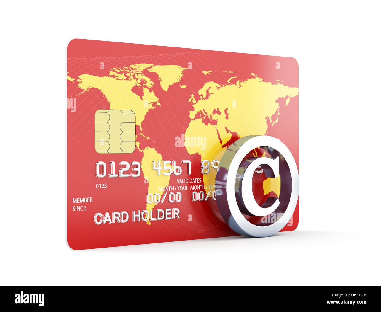 3D Render de tarjeta de crédito con el signo de copyright Foto de stock