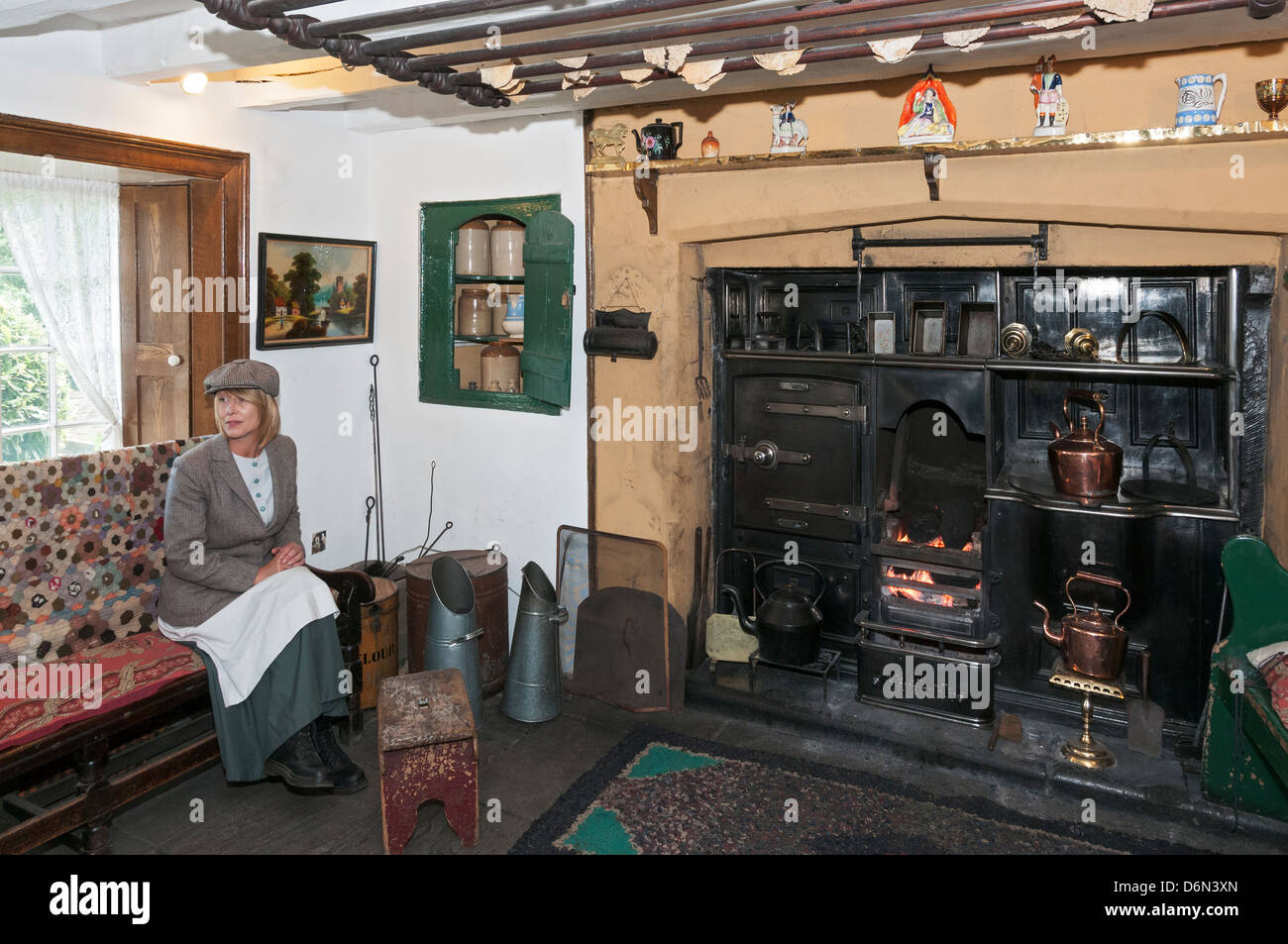 Gran Bretaña, Beamish, al norte de Inglaterra Open-Air Living History Museum, Home Farm, cámara interior Foto de stock