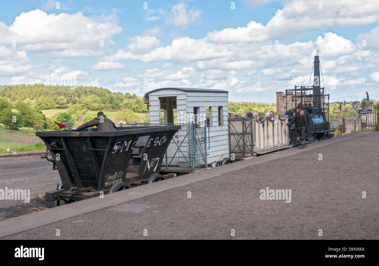 Gran Bretaña, Beamish, al norte de Inglaterra Open-Air Living History Museum, Pockerley Wagonway,réplica de locomotora de comienzos del 1800 Foto de stock