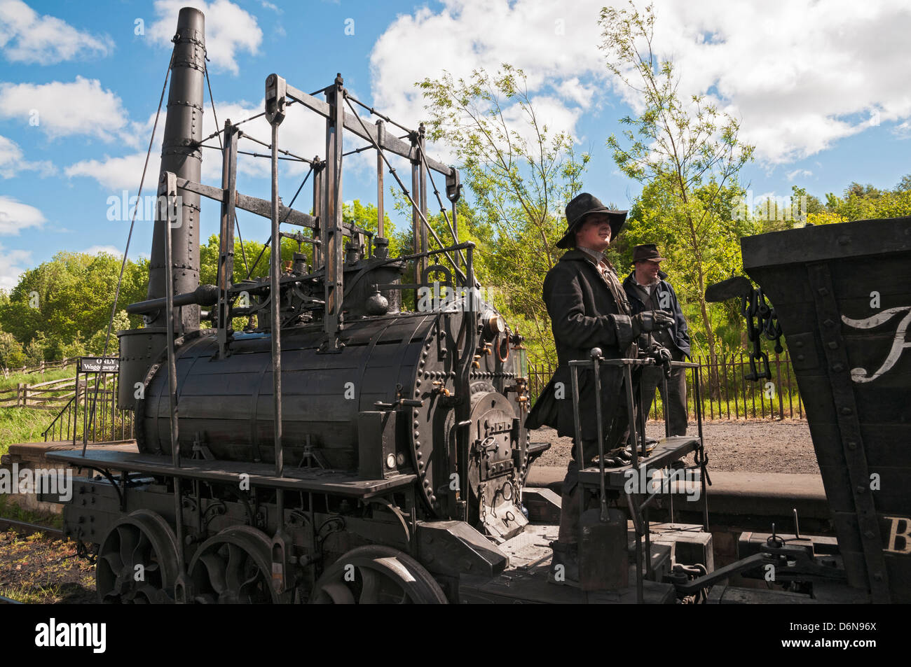 Gran Bretaña, Beamish, al norte de Inglaterra Open-Air Living History Museum, Pockerley Wagonway, réplica de comienzos de 1800 locomotora Foto de stock