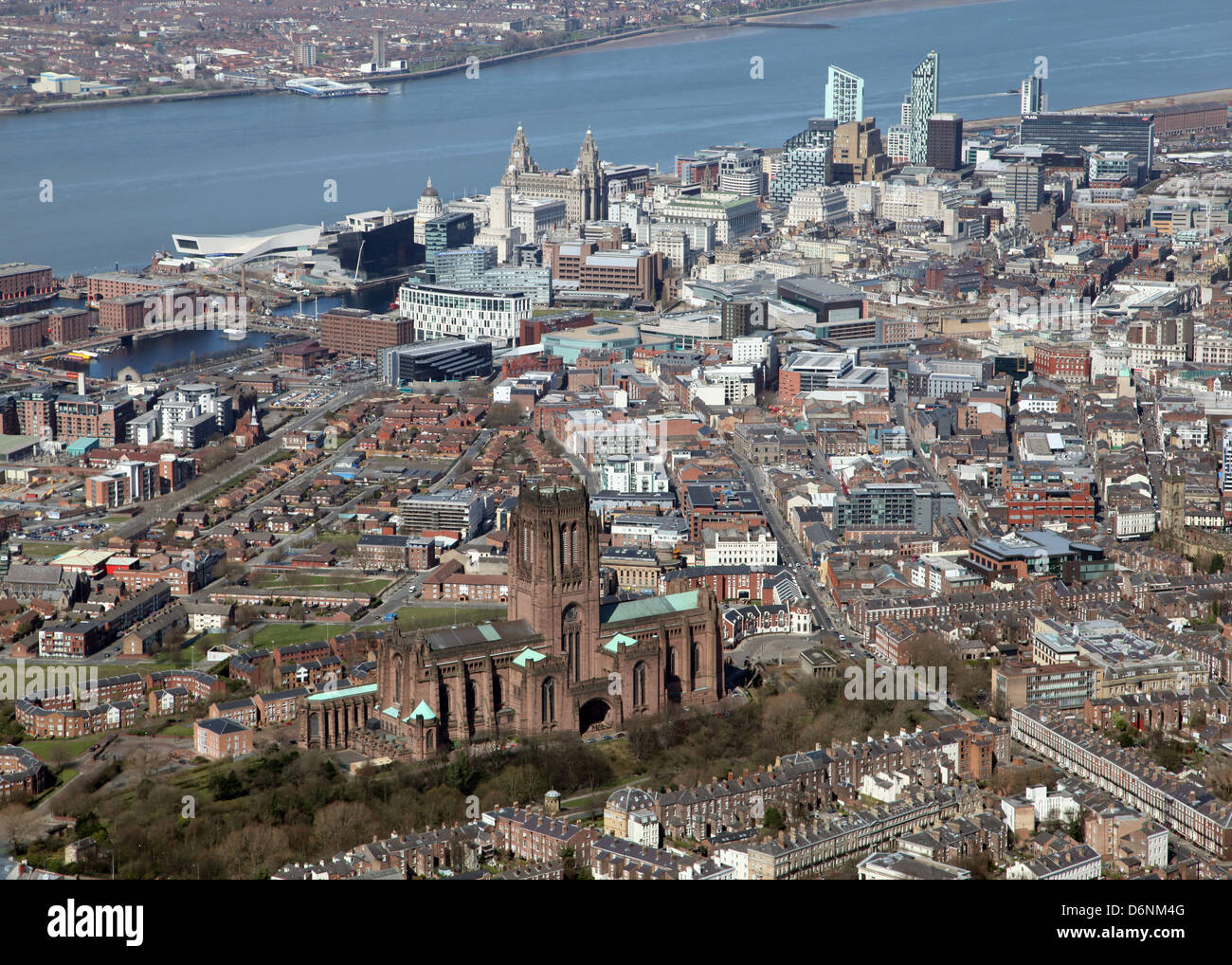 Vista aérea de la ciudad de Liverpool en Merseyside en el REINO UNIDO Foto de stock