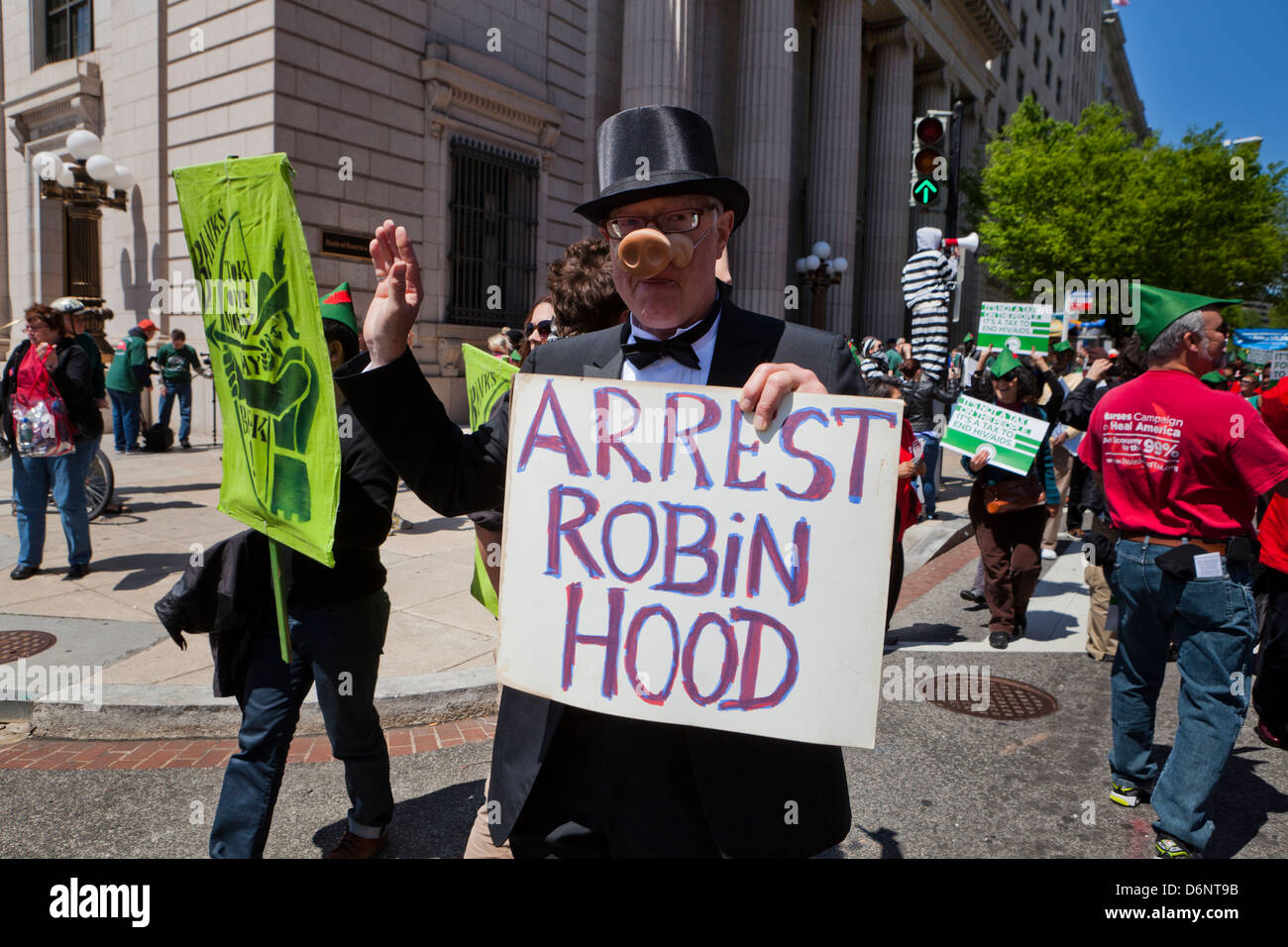 Impuesto Robin Hood partidarios rally - Washington, DC, EE.UU. Foto de stock