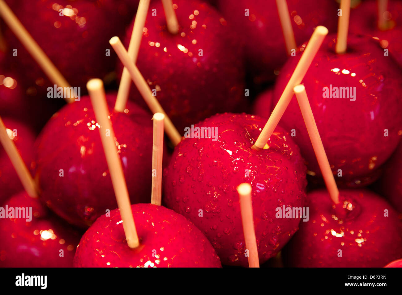 Las manzanas de caramelo, Mercado navideño, Dortmund, Renania del Norte-Westfalia, Alemania, Europa Foto de stock