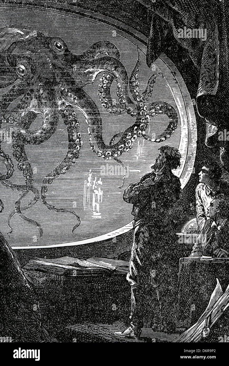 20.000 Leguas Bajo el mar ilustración desde 1870 novela de Julio Verne. Foto de stock