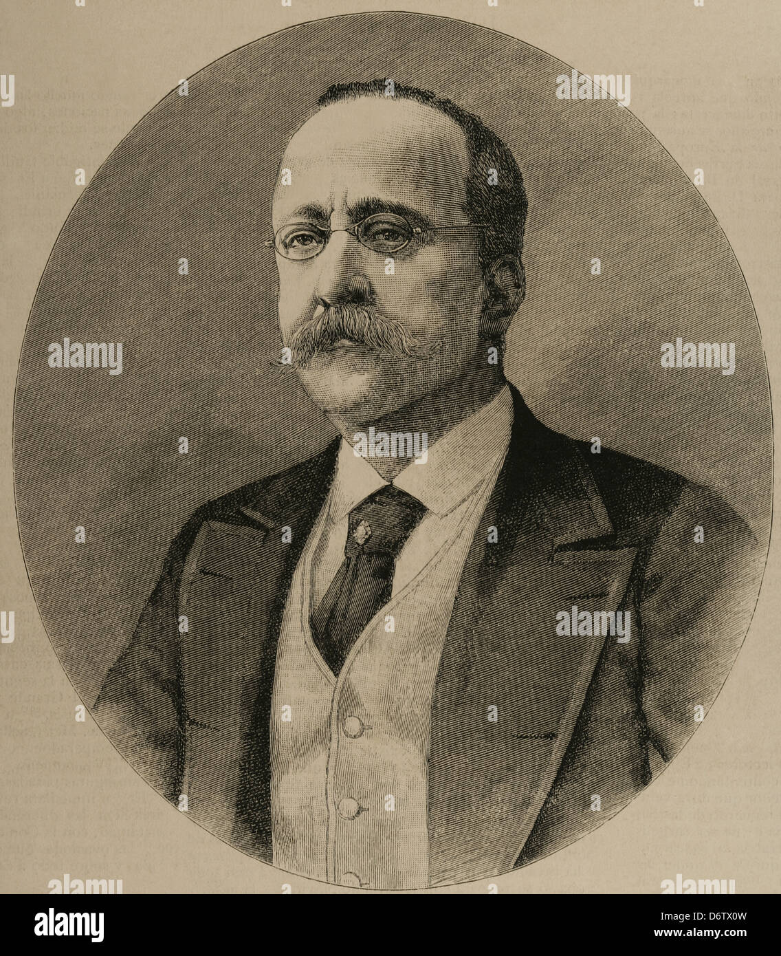 Enrique Hernández (nacido en 1828). El periodista español y editor de El Imparcial. Grabado. Foto de stock