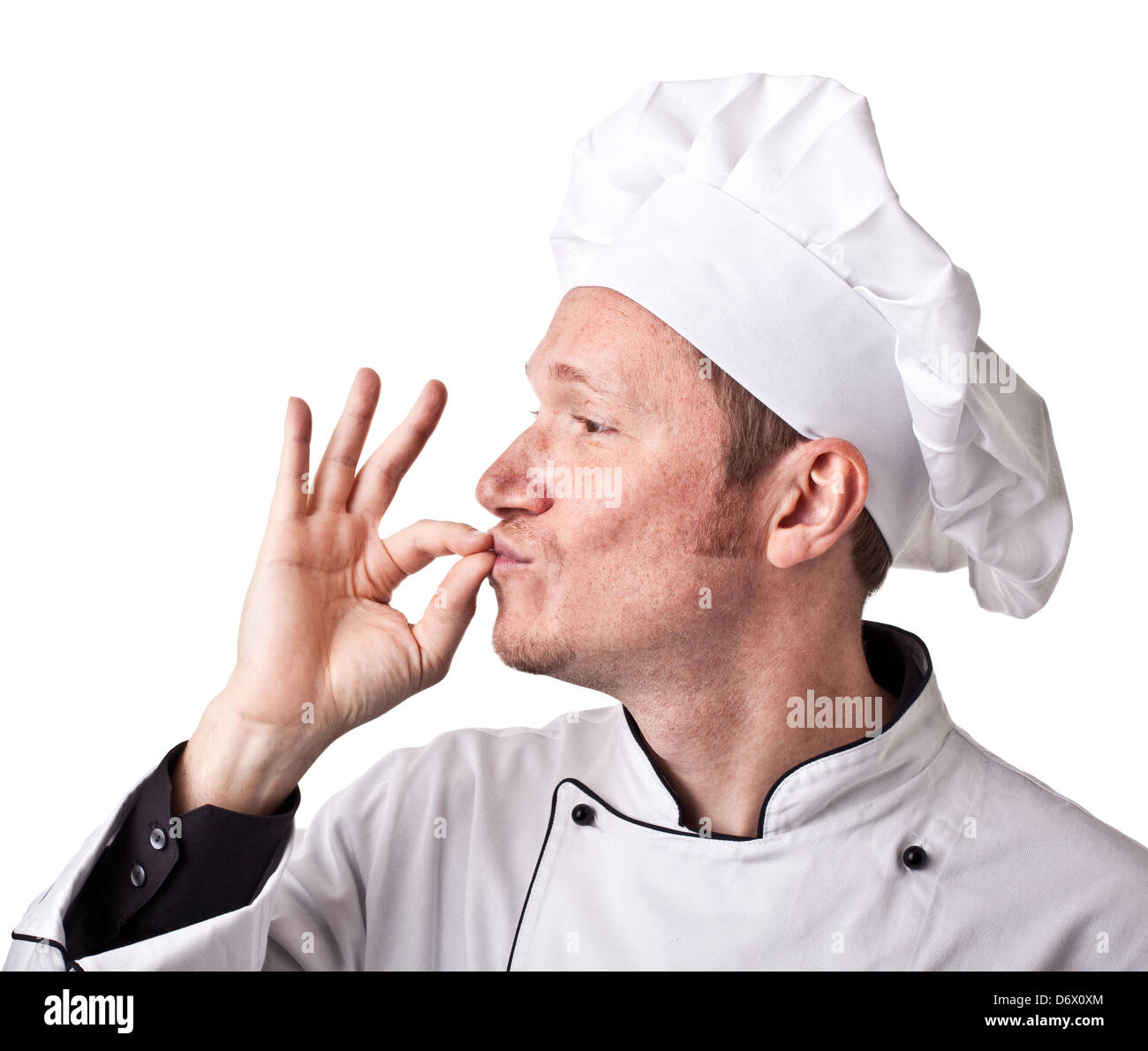 Retrato del hombre caucásico con uniforme de chef Foto de stock