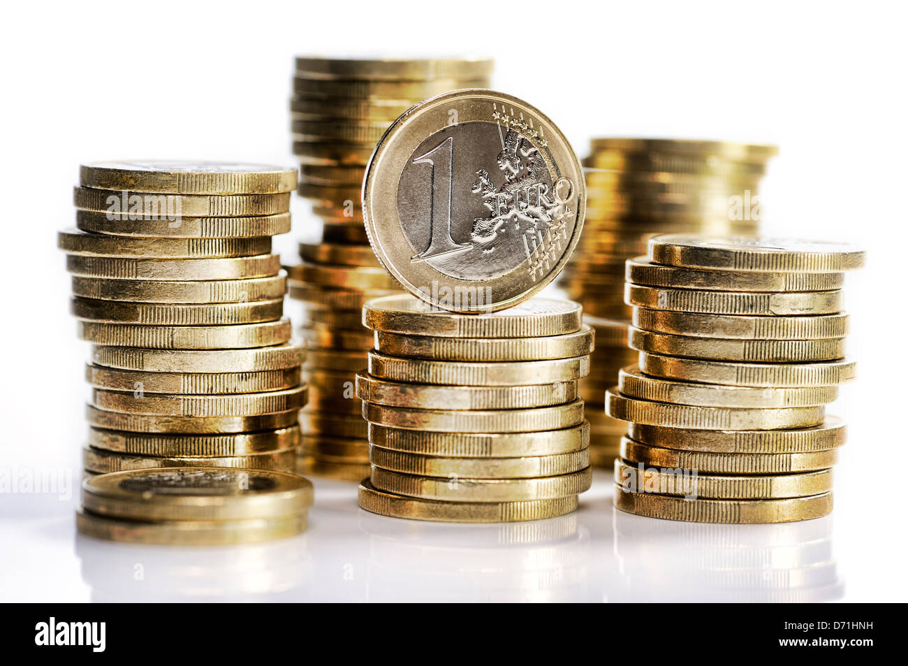 Montón de monedas con el EURO-Monedas uno Foto de stock