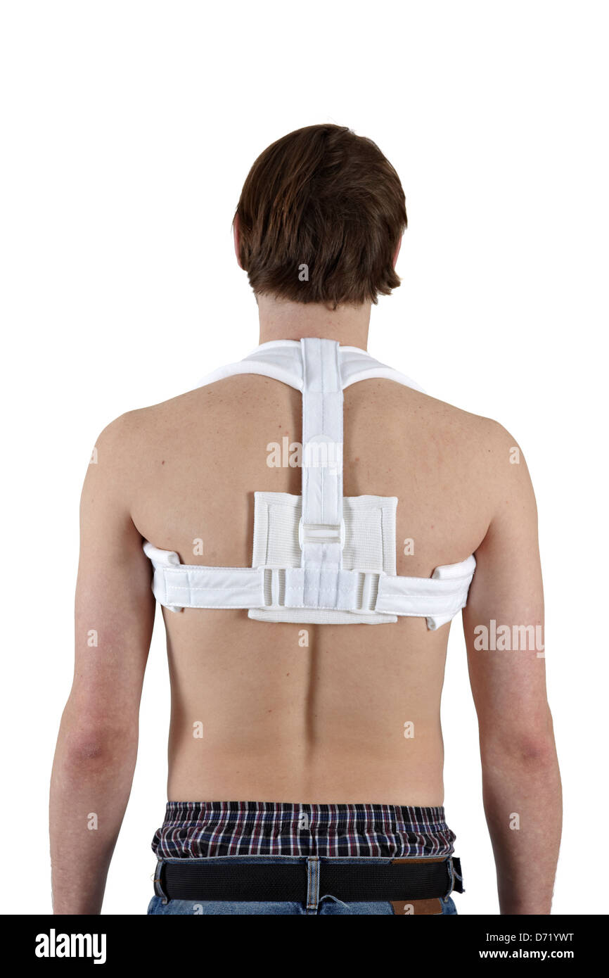 Hombre con un vendaje en la espalda. Vendaje para las fracturas de clavícula,  vista posterior Fotografía de stock - Alamy