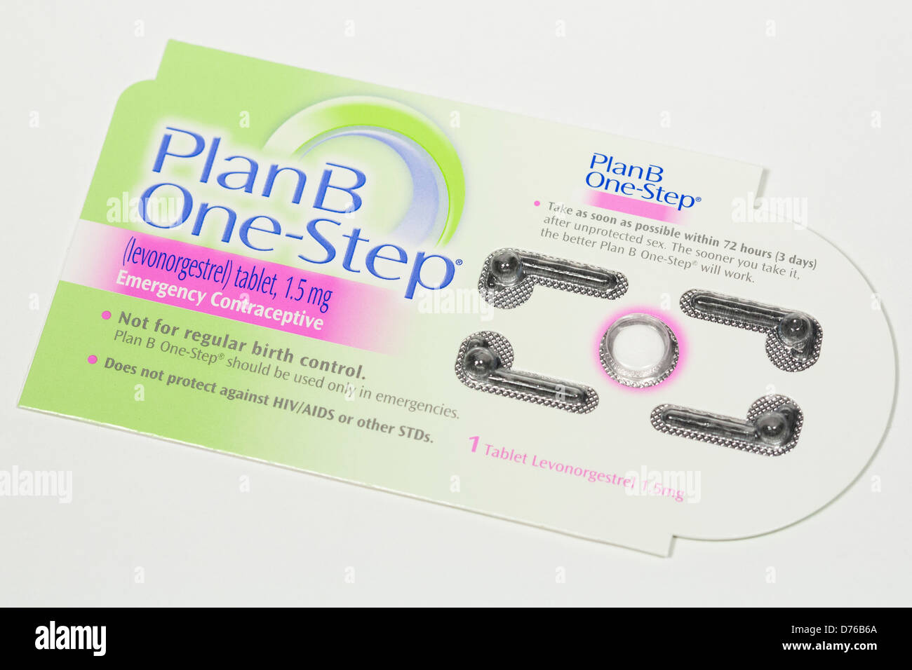 Un Plan B (levonorgestrel) píldora anticonceptiva de emergencia, conocida también como la "píldora" después matinal Foto de stock