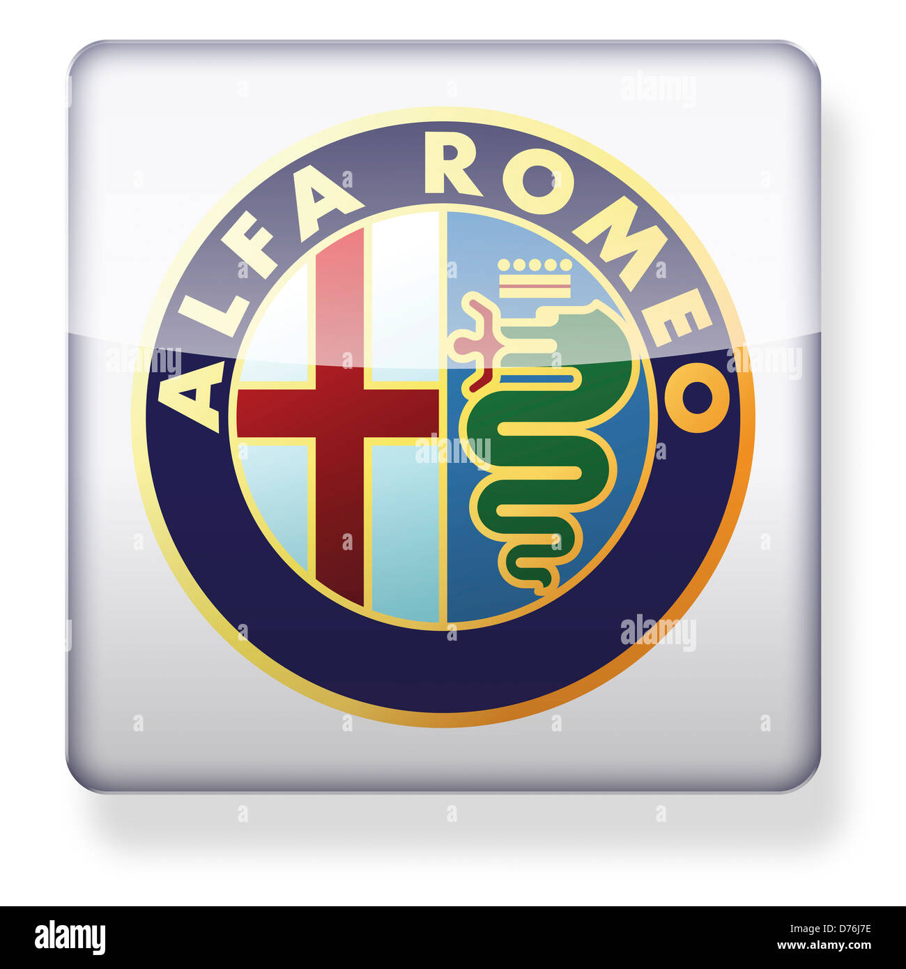 Logotipo de Alfa Romeo como el icono de una aplicación. Trazado de recorte incluido. Foto de stock