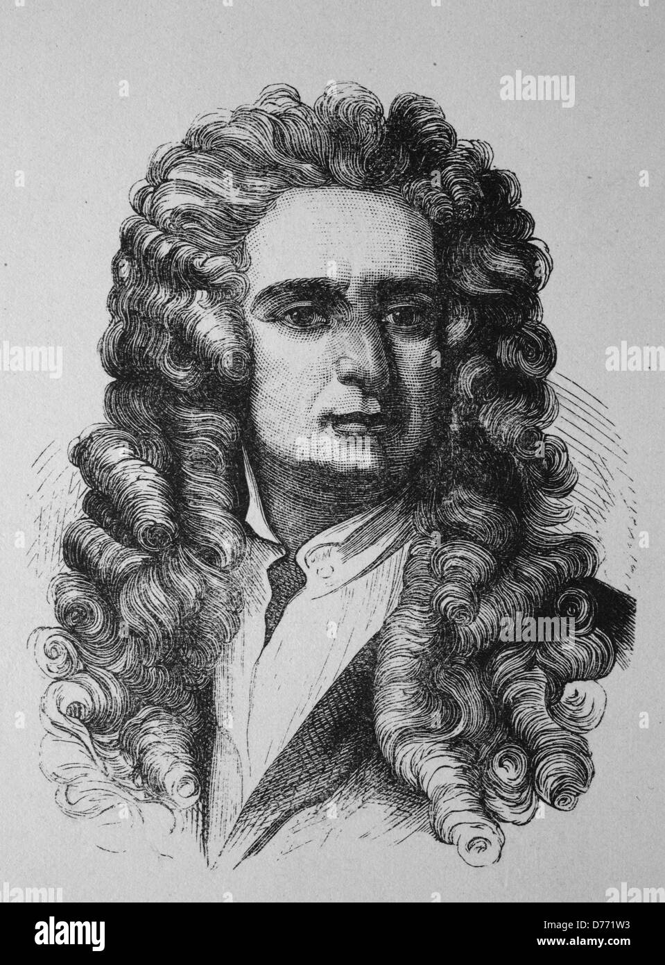 Isaac Newton, 1643 - 1727, el naturalista inglés, histórico xilografía, circa 1880 Foto de stock