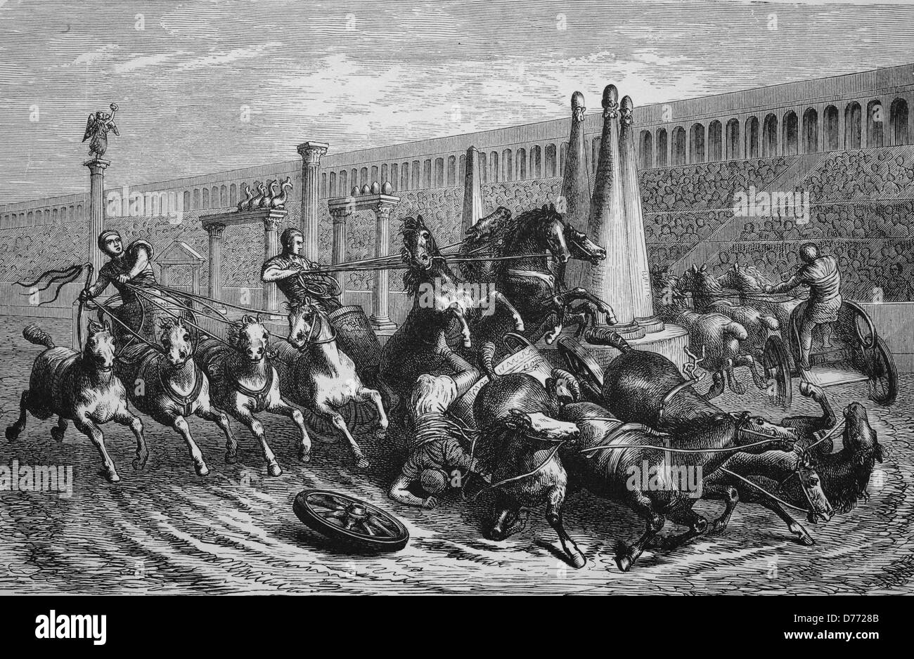 Gladiator lucha en la Antigua Roma, Italia, xilografía desde 1880 Foto de stock