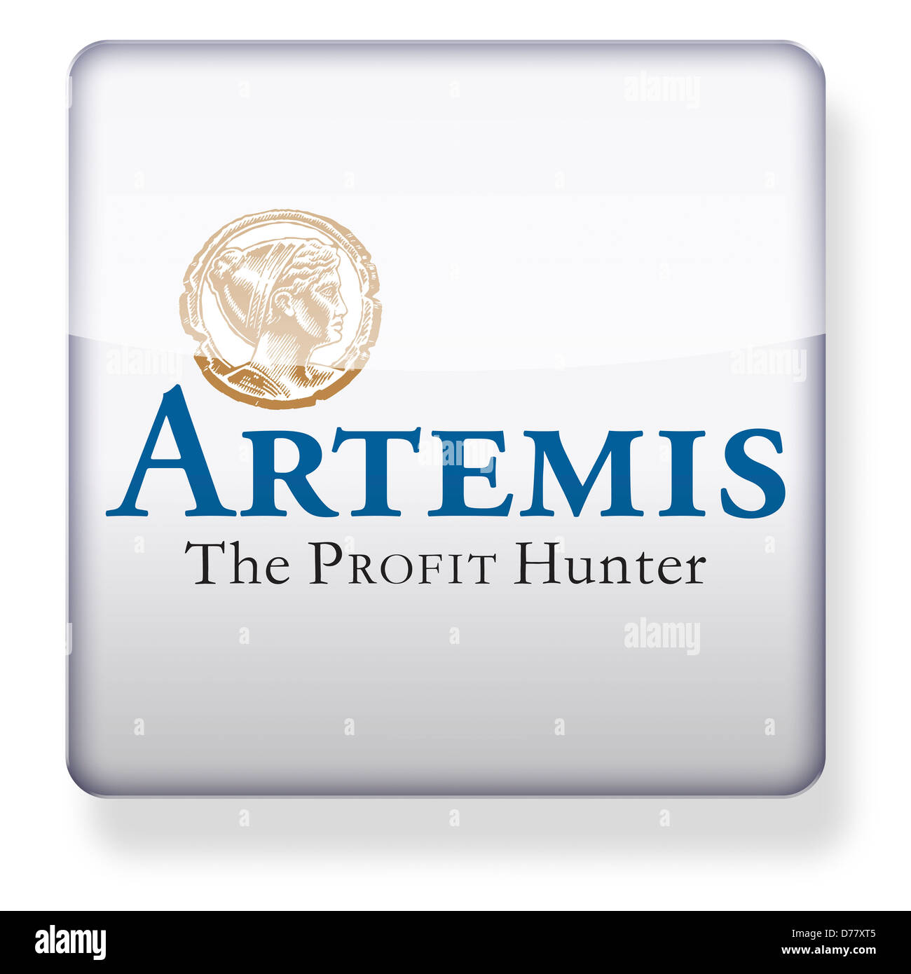 Artemis, el gestor del fondo logotipo como el icono de una aplicación. Trazado de recorte incluido. Foto de stock