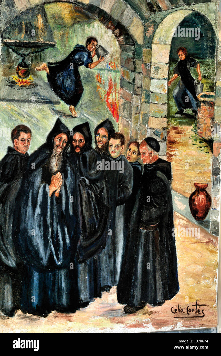 España, Galicia: la pintura de la pared por Celia Cortes en el monasterio de Samos Foto de stock