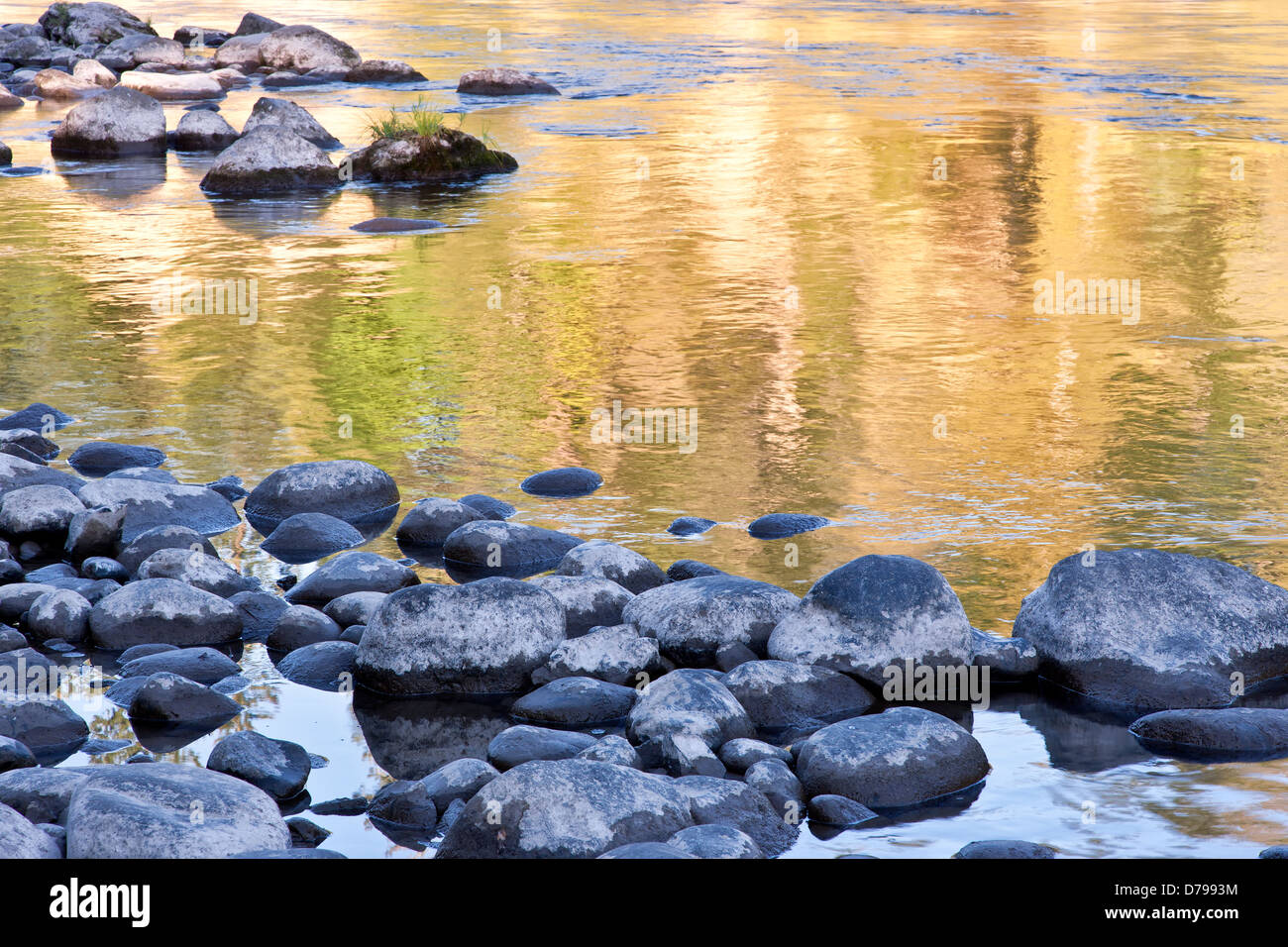 Reflexiones de otoño, Río Clackamas. Foto de stock