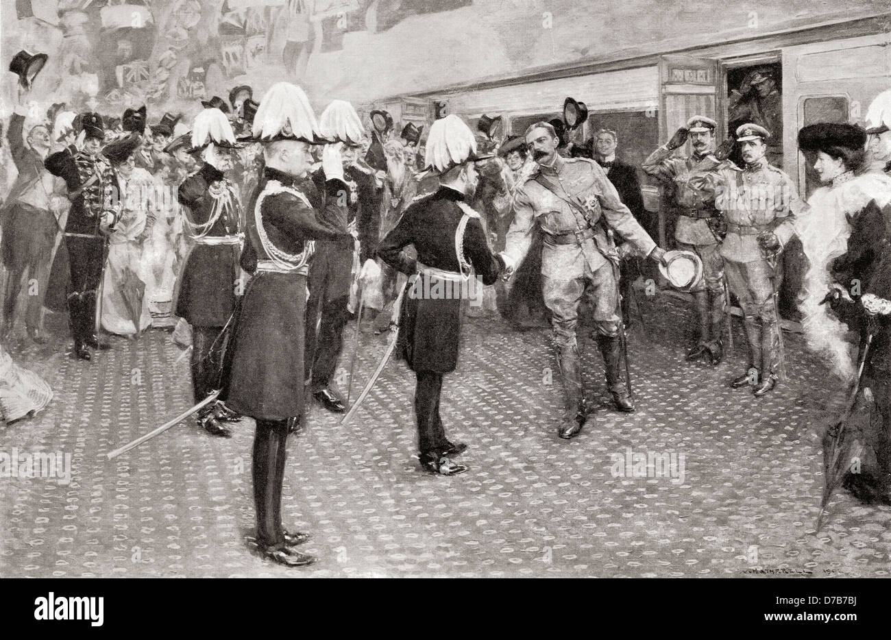 Lord Kitchener's homecoming en 1902 en Sudáfrica. Después de un dibujo por W. Hatherell. Foto de stock