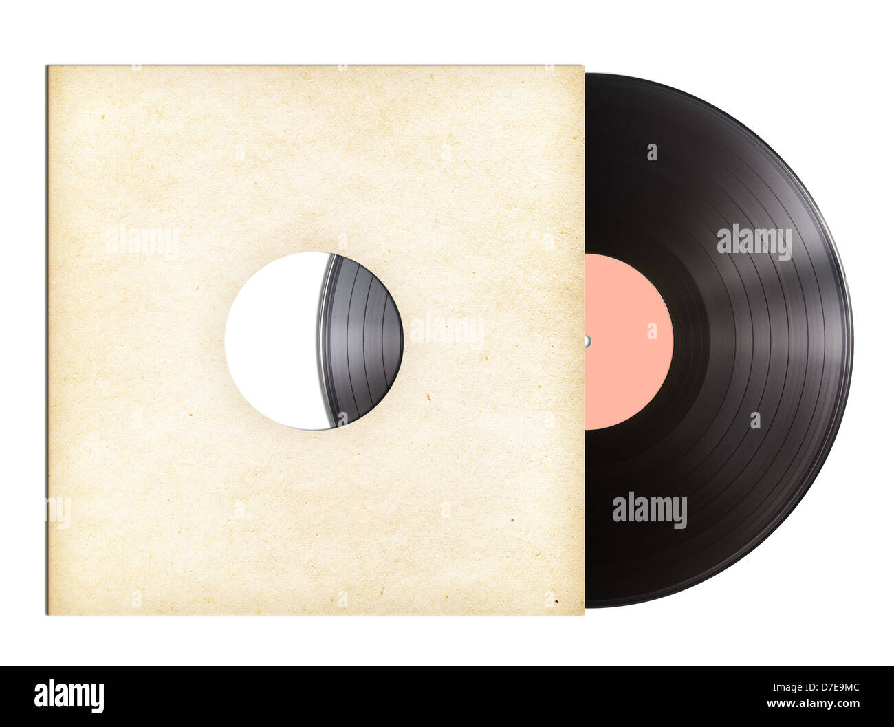 Disco de música en vinilo en papel manguito aislado Foto de stock