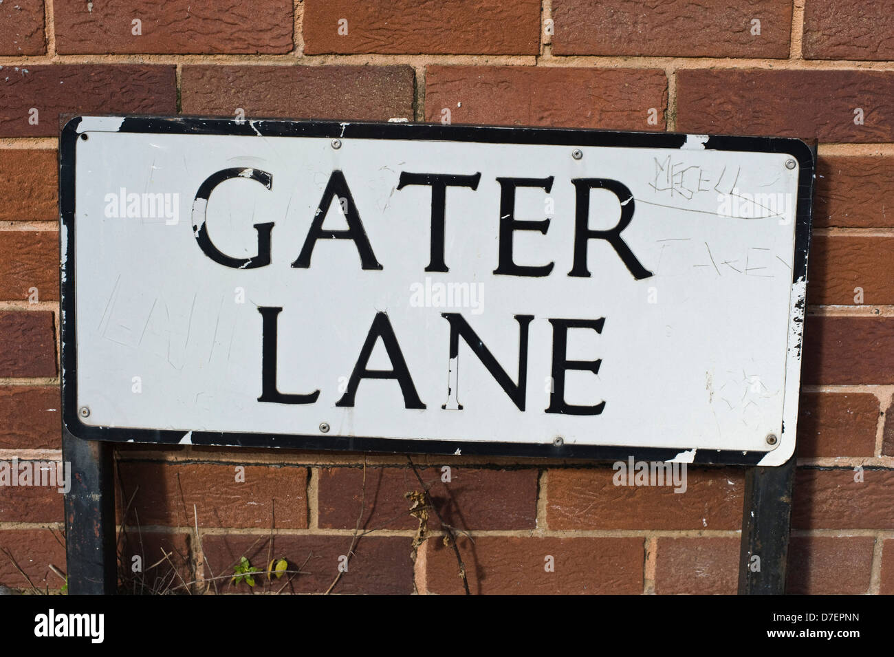 Firmar por la calle Gater Lane en Exeter UK Foto de stock