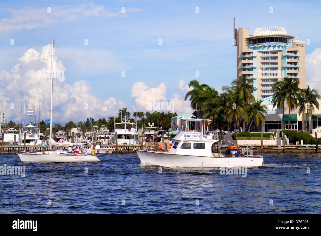 Florida Ft. Fort Lauderdale,Intracoastal Hyatt Regency Pier 66 Resort,hoteles hotel alojamiento inn moteles motel,barco,agua,puerto deportivo,visitantes viajan Foto de stock