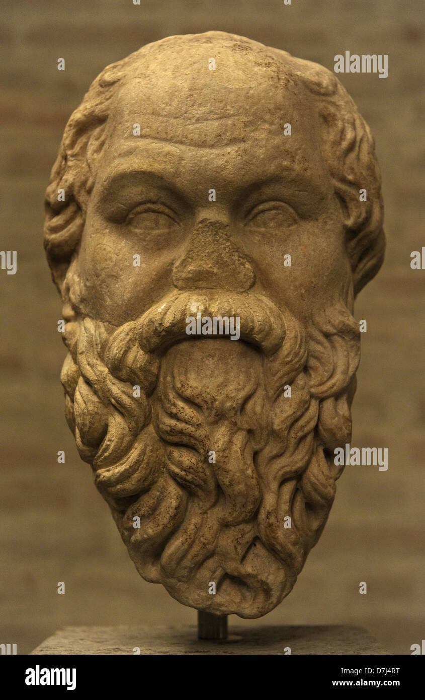 Sócrates (469-399 a.C.). Filósofo griego. Cabeza. Copia romana de un original de 320 BC. Museo Glyptothek. Munich. Alemania. Foto de stock
