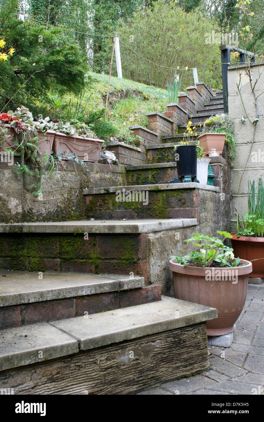 Escaleras de jardín en el patio paisaje Fotografía de stock - Alamy