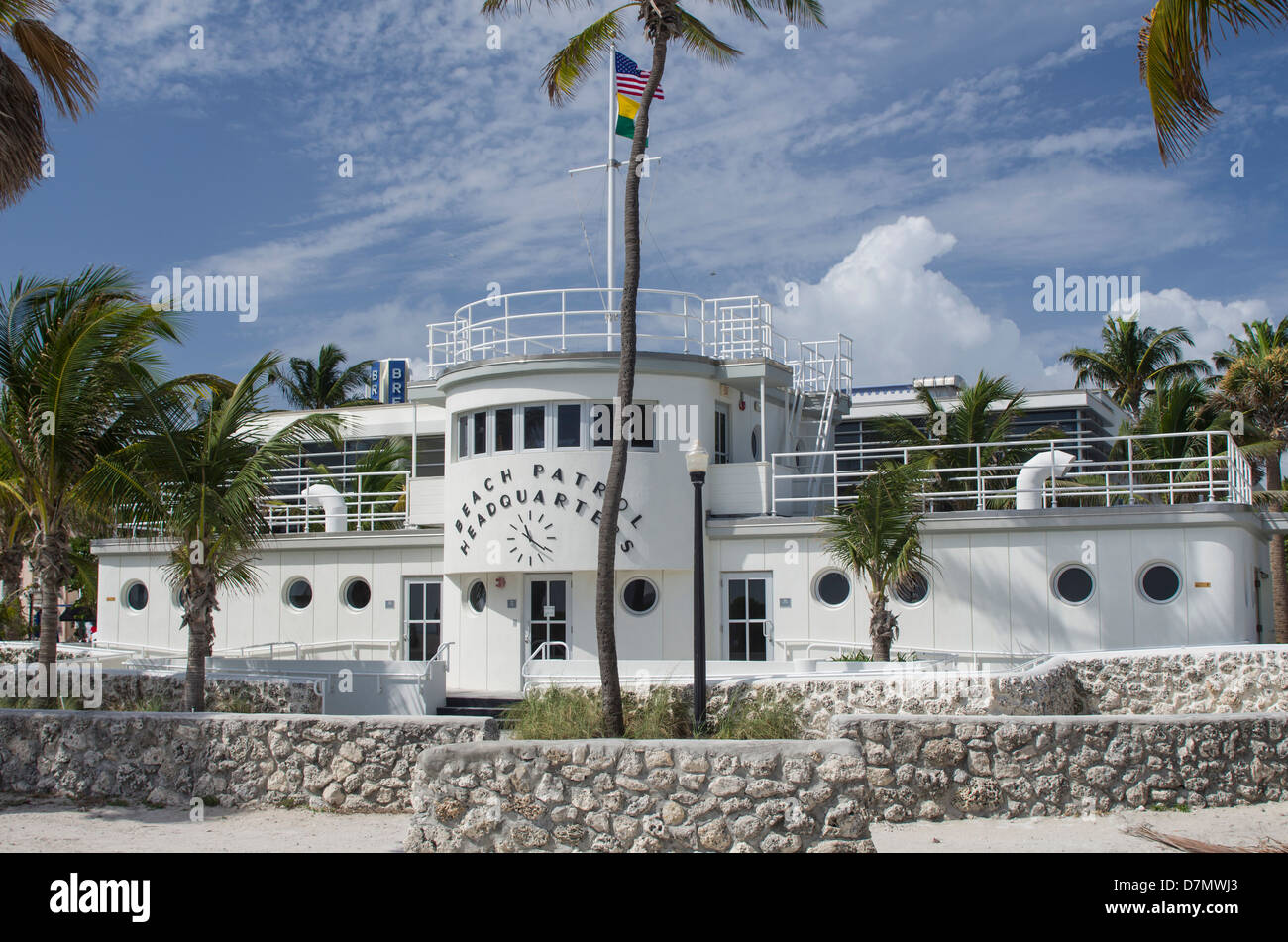 Estados Unidos, Florida, Miami Beach. Estilo náutico sede de patrulla de Playa en South Beach. Foto de stock