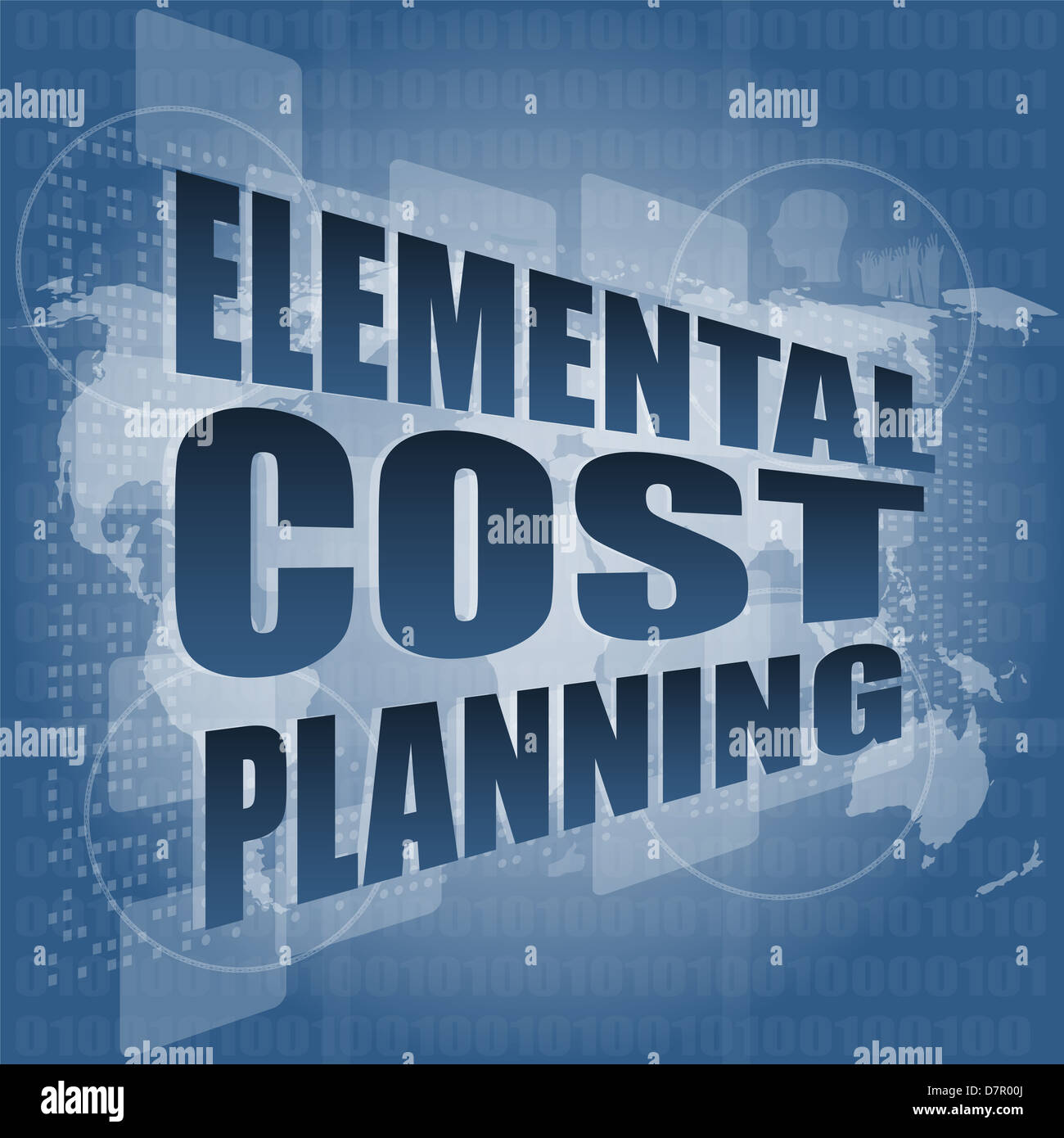Planificación de costes elemental palabra sobre negocios pantalla táctil digital Foto de stock