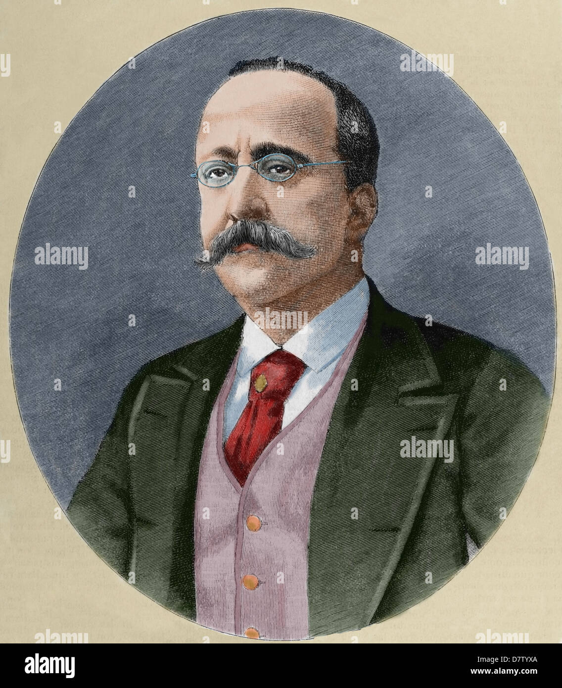 Enrique Hernández (nacido en 1828). El periodista español y editor de El Imparcial. Grabado. Coloreada. Foto de stock