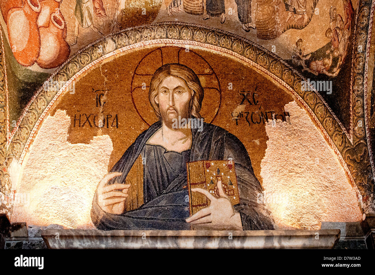 Mosaico del Cristo como la tierra de los vivientes en el Esonarthex, Iglesia del Santísimo Salvador en Chora, Estambul, Turquía Foto de stock