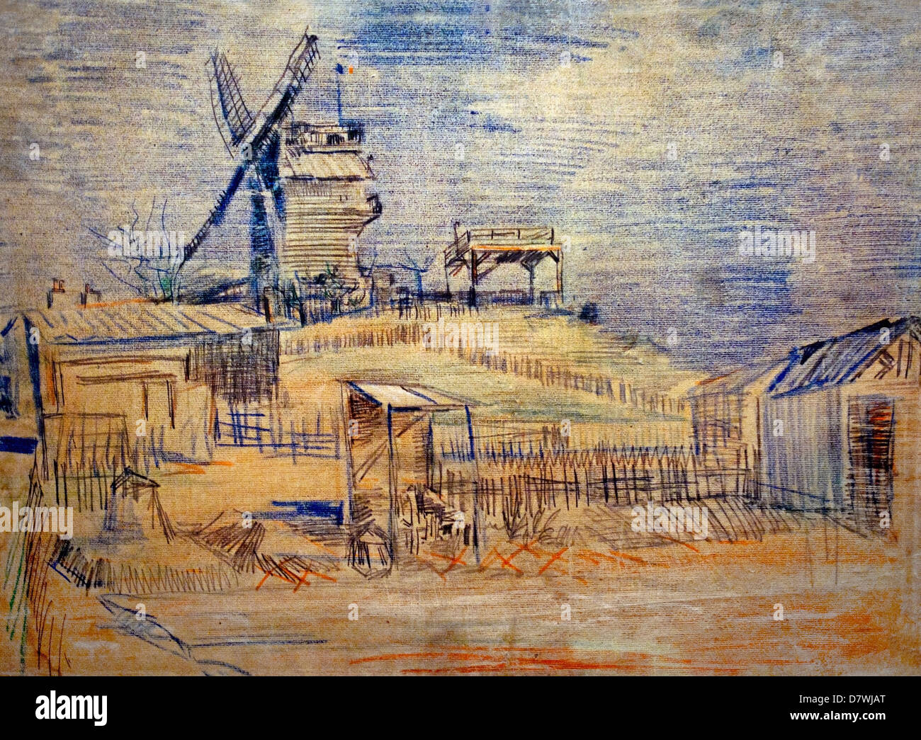 Jardines en Montmartre y el molino de viento de aleta Blute 1887 Vincent van Gogh 1853 - 1890 Holanda Holandesa Post Impresionismo Foto de stock