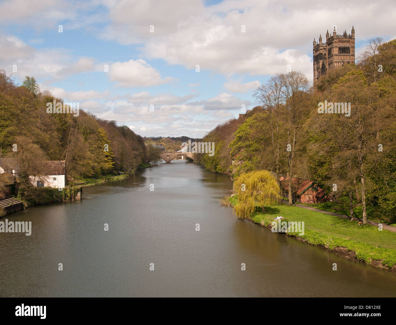 Desgaste del río Durham Inglaterra con la catedral de Durham en el lado derecho Foto de stock