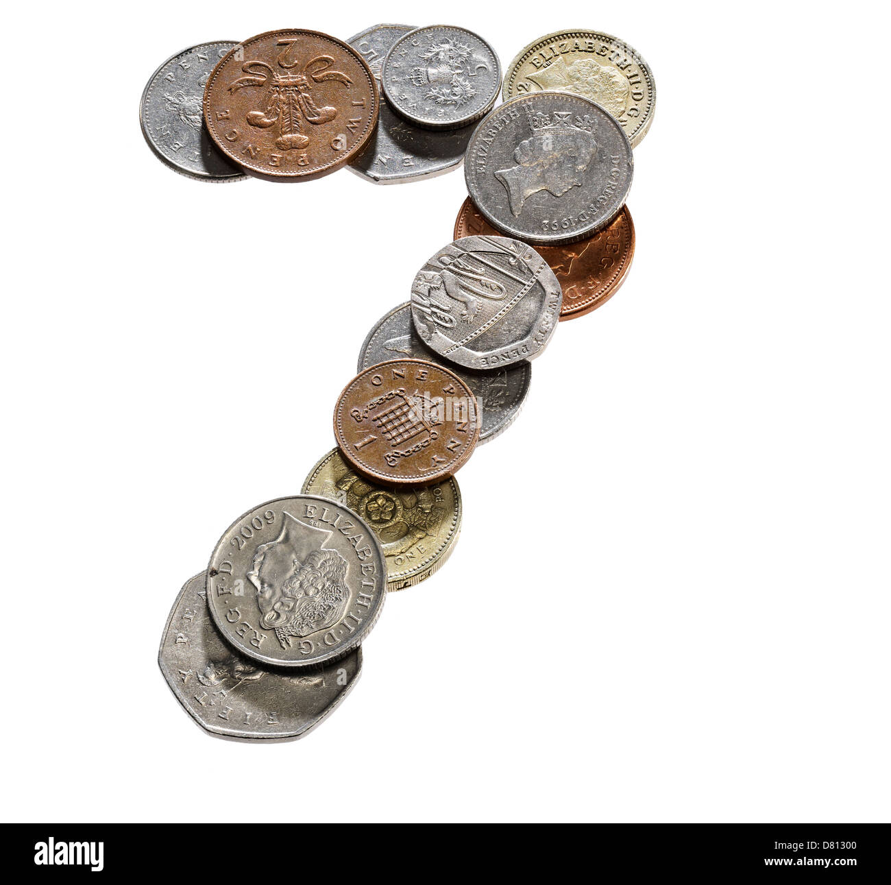 Los números de fuente de moneda británica letras palabras Foto de stock