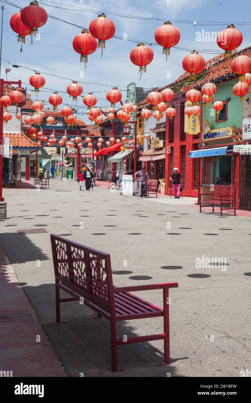 Linternas chinas en Chinatown Los Angeles Foto de stock