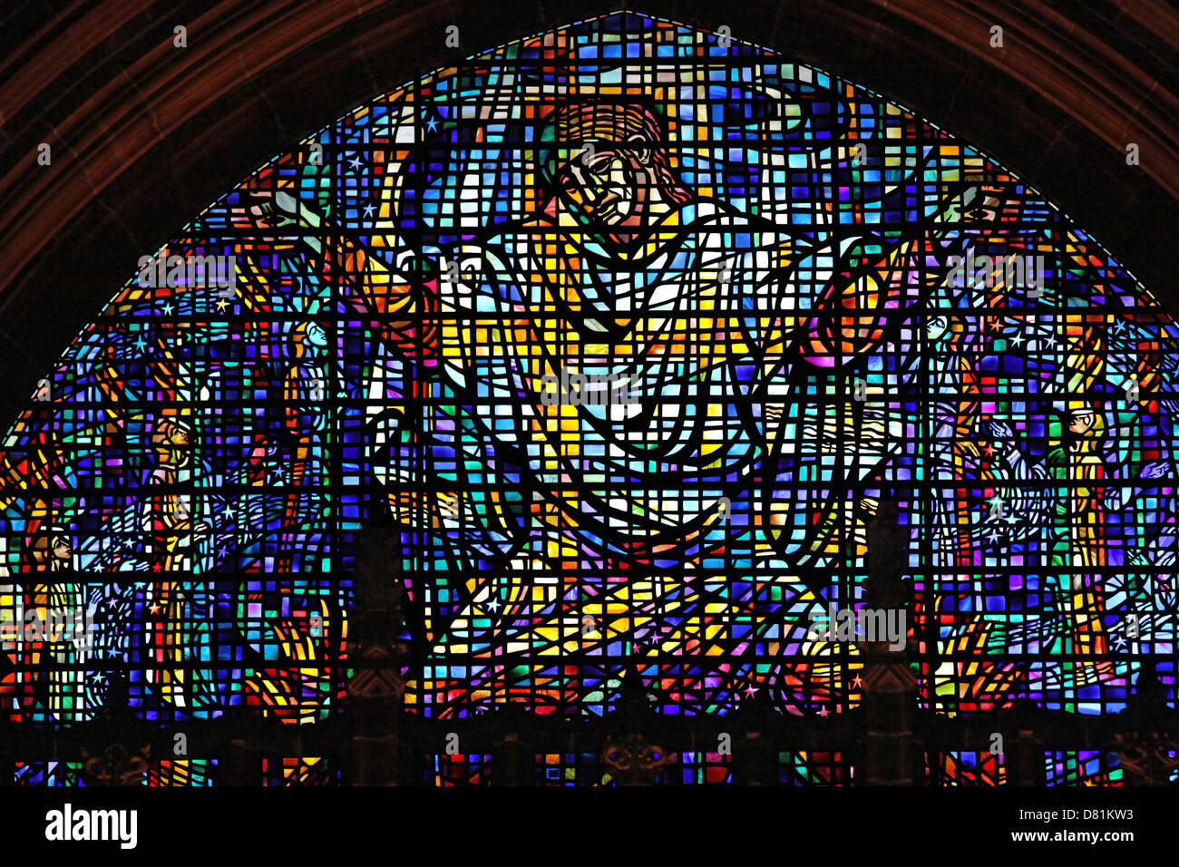 Ventana Benedicite, parte de la ventana del Oeste, la Catedral Anglicana de Liverpool, Reino Unido Foto de stock