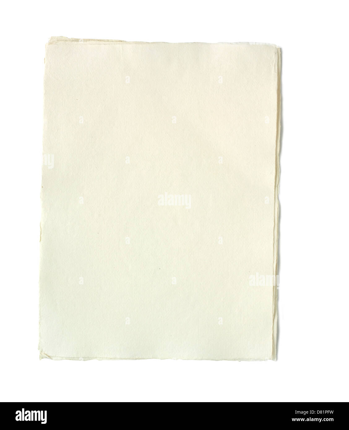 Plain hoja de papel cortado en un fondo blanco. Foto de stock