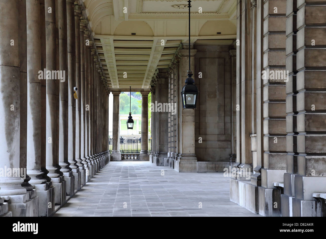 Columnas de Old Royal Naval College de Greenwich, Londres Foto de stock