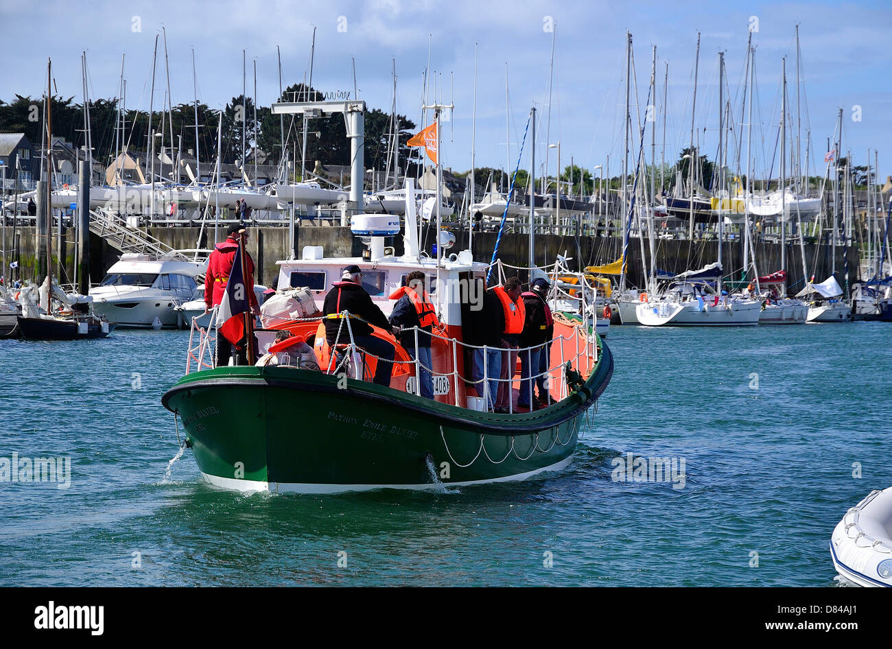 Bote Salvavidas "Patrono Emile Daniel' (Etel, Bretaña, Francia), durante el evento marítimo 'Semaine du Golfe', golfo de Morbihan, Bretaña. Foto de stock