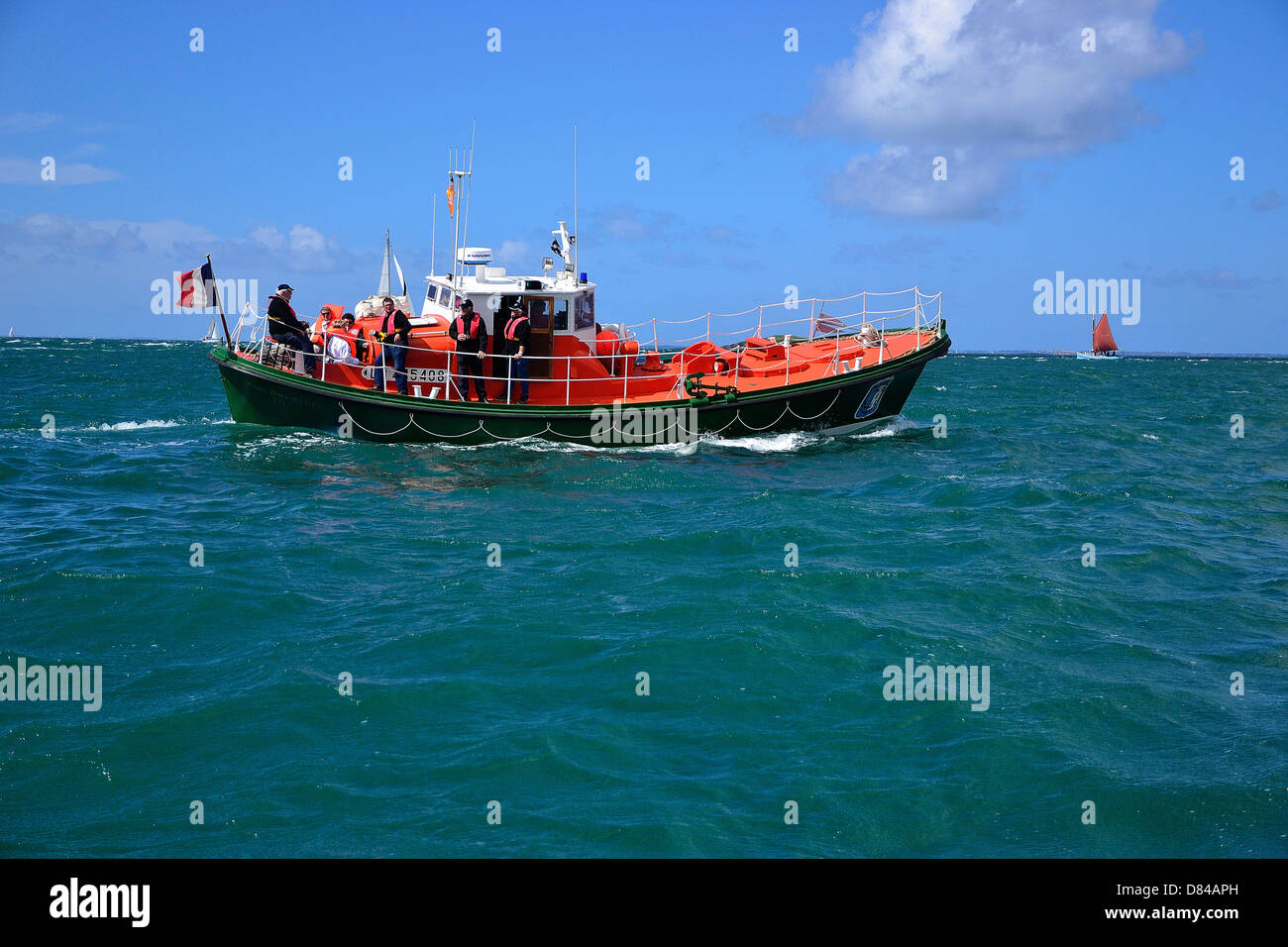 Bote Salvavidas "Patrono Emile Daniel' (Etel, Bretaña, Francia), durante el evento marítimo 'Semaine du Golfe', golfo de Morbihan, Bretaña. Foto de stock