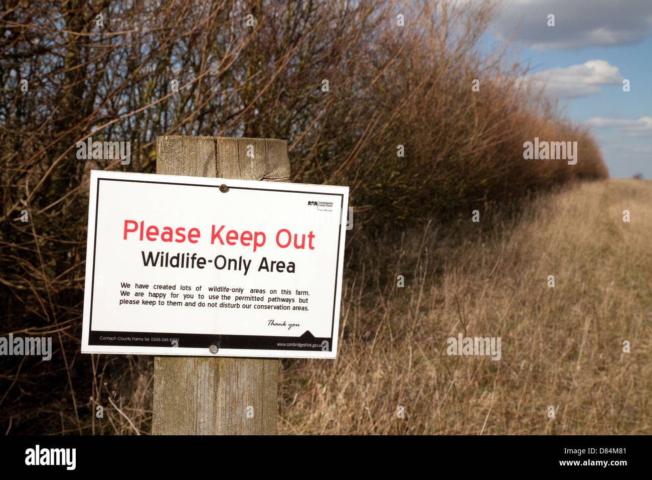 Signo de área de conservación de la vida silvestre, East Cambridgeshire, East Anglia, en el REINO UNIDO Foto de stock